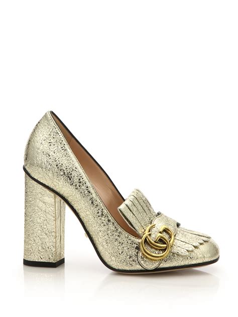 gucci marmont metallic leather mid-heel pump|gucci mid heel slingback.